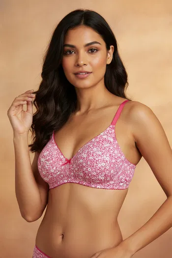 Buy Zivame Essentials Double Layered Non Wired Full Coverage T-Shirt Bra - Dk Pink Floral